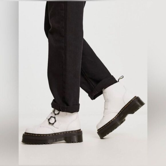 Dr. Martens Devon Flower Quad Platform Boots In White Size 9 - Picture 2 of 8